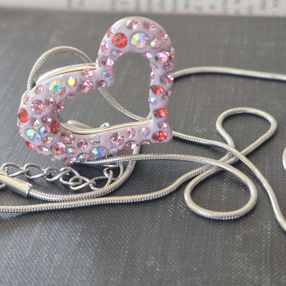 Heart Pendant Necklace with Pink and Red Crystals